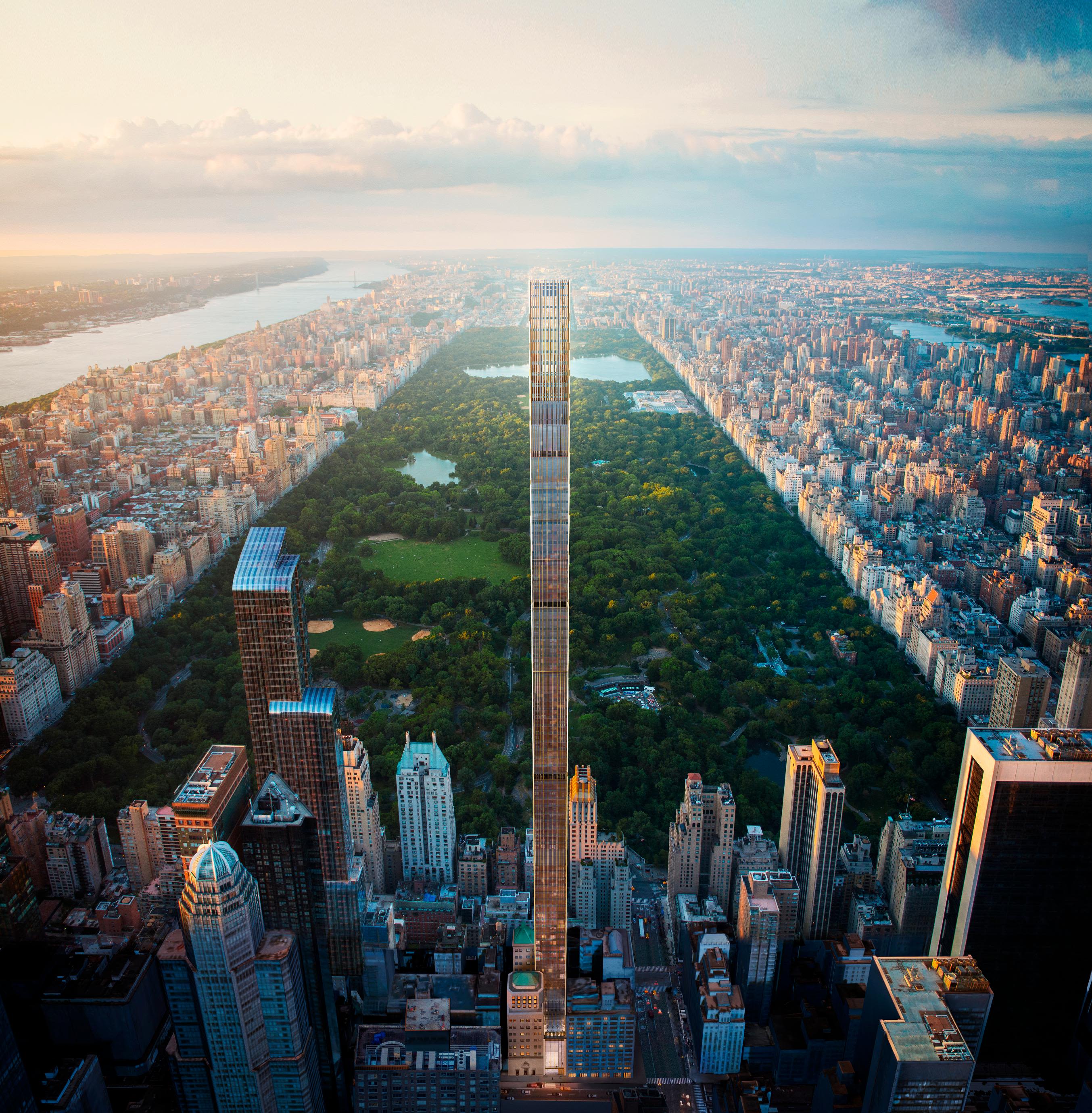 Slender tower above the city skyline